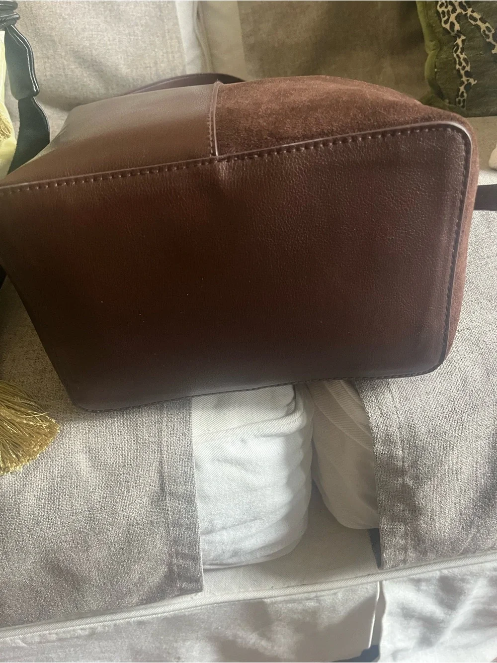 Tote Vegan leather & suede tote w/ removable charm adjustable buckle strap NWT